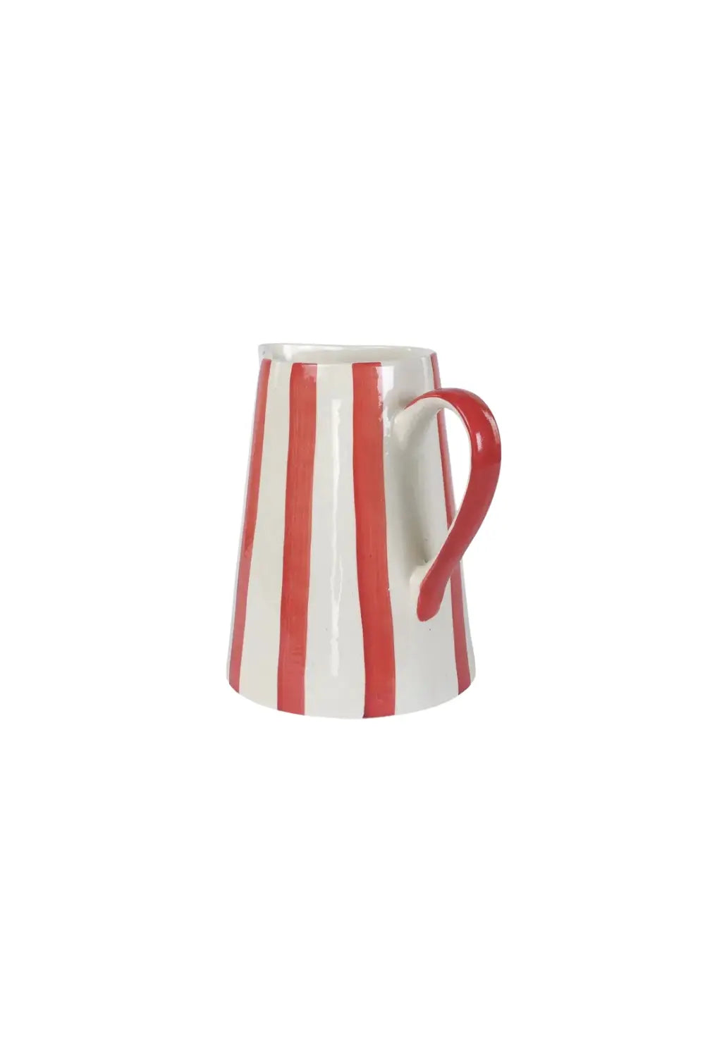 Ceramic Stripe Pitcher, Red- 8.25 X 8.25 X 8 Inches
