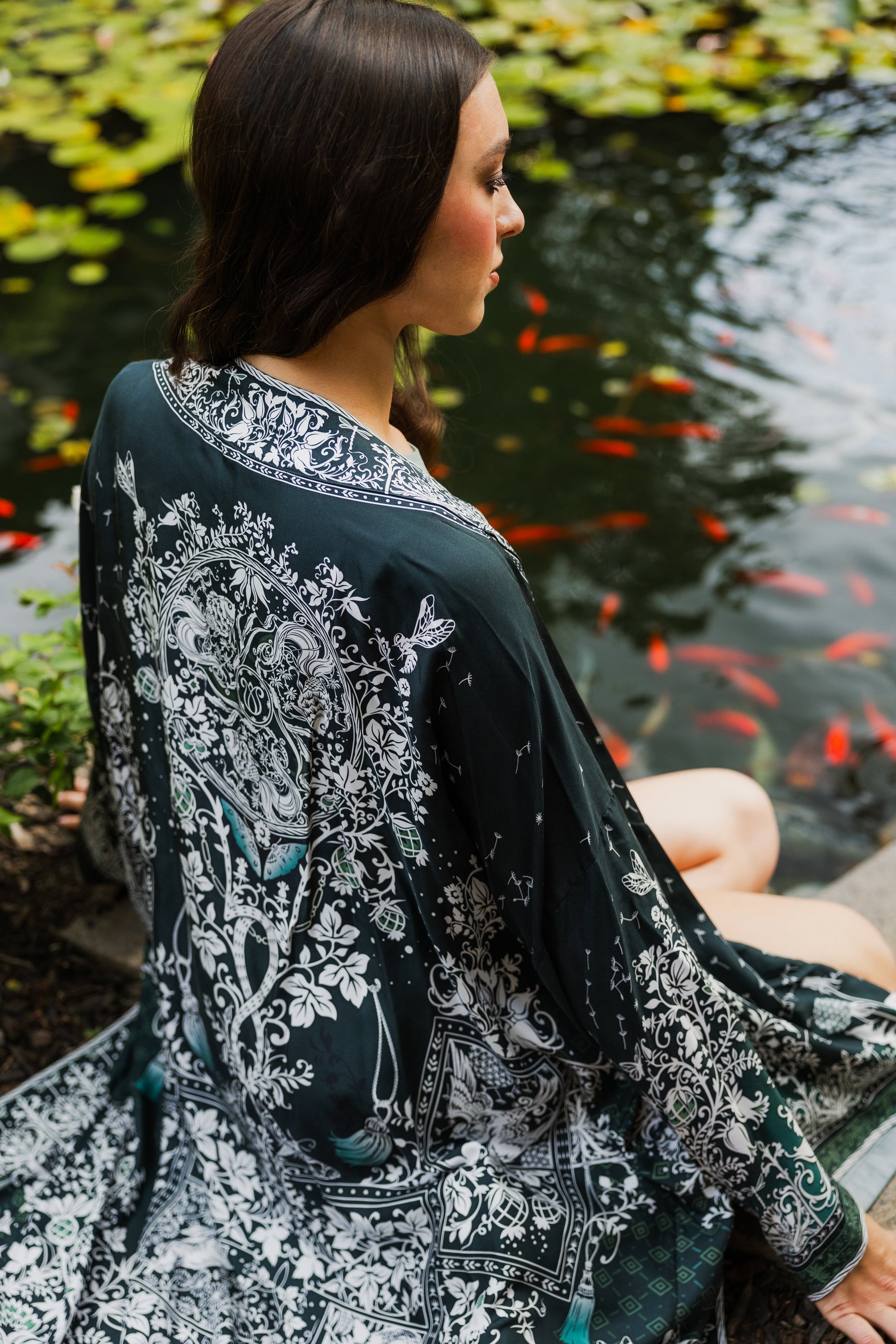 Tree Of Life Silk Robe In Green
