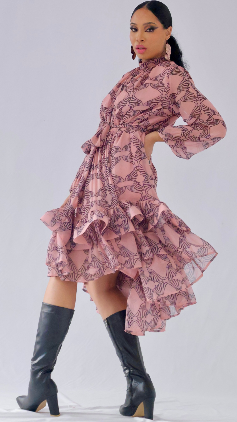 Farawa high-low print chiffon dress