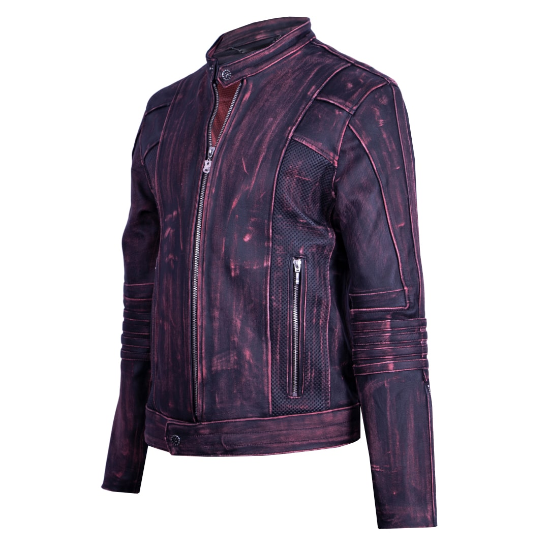 Wine red heather leather jacket