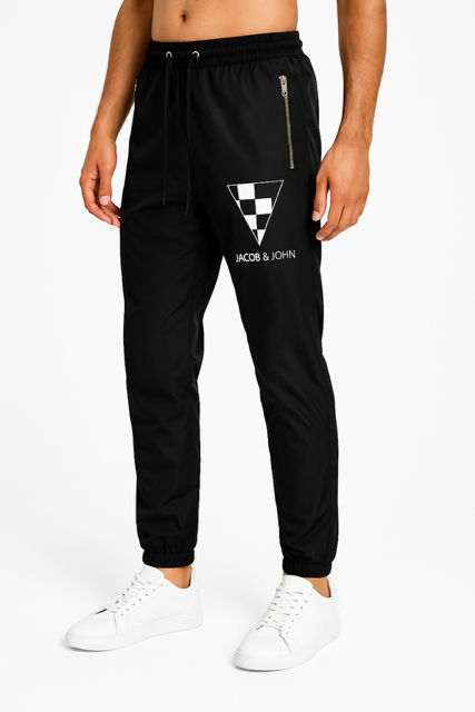 Nylon Black Checkerboard Track Pants