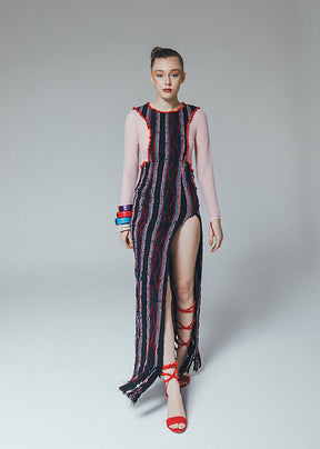 GAGA, Asymmetrical Stretch Kente Dress with Side Slit