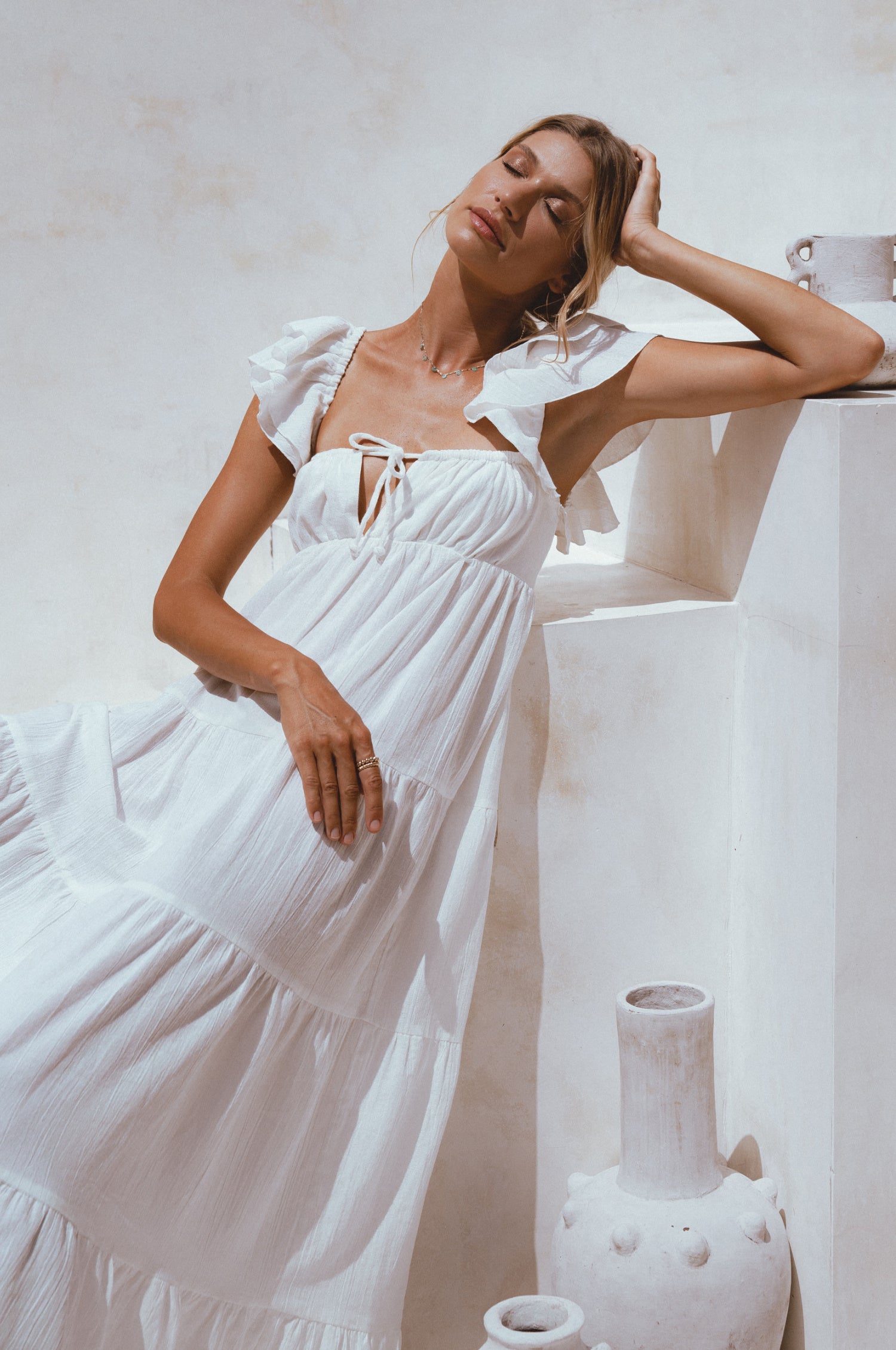 Nymph Bohemian Linen Maxi Dress - White