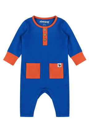 Mixed Up Clothing Baby Long Sleeve Button Front Romper Blue/Red