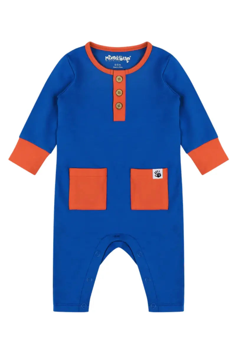 Mixed Up Clothing Baby Long Sleeve Button Front Romper Blue/Red