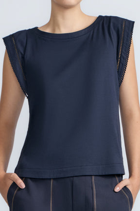Regina Pima Cotton Knit Top | Navy