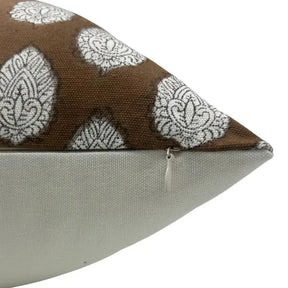Bohemian Handcarfted  Block PrintThick Cotton White Cushion Cover-Betal Leaf