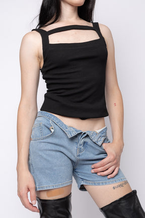 Open Fly Denim Shorts