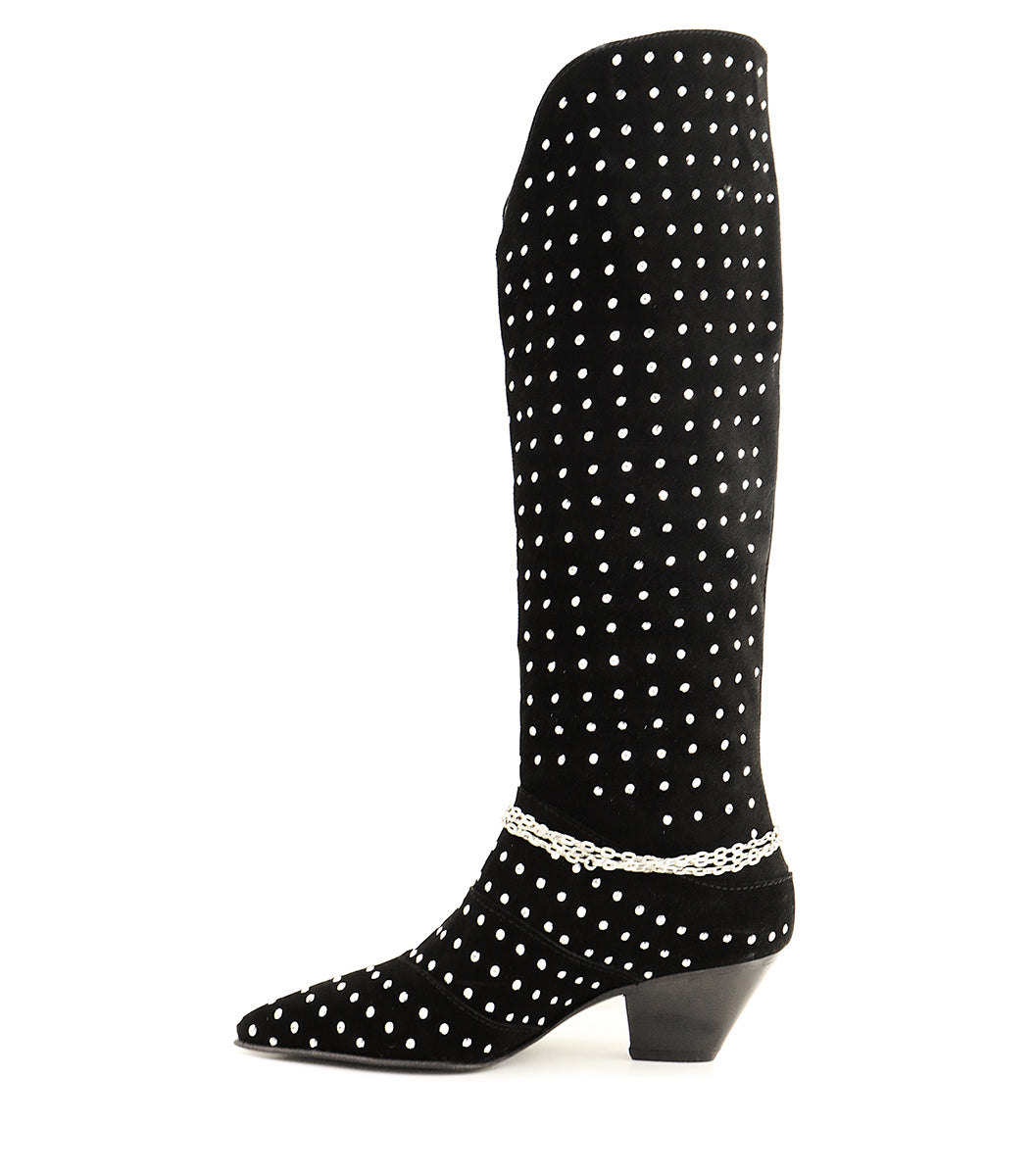 Chic Rhinestone Suede Black Boots Natu