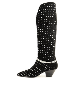 Chic Rhinestone Suede Black Boots Natu