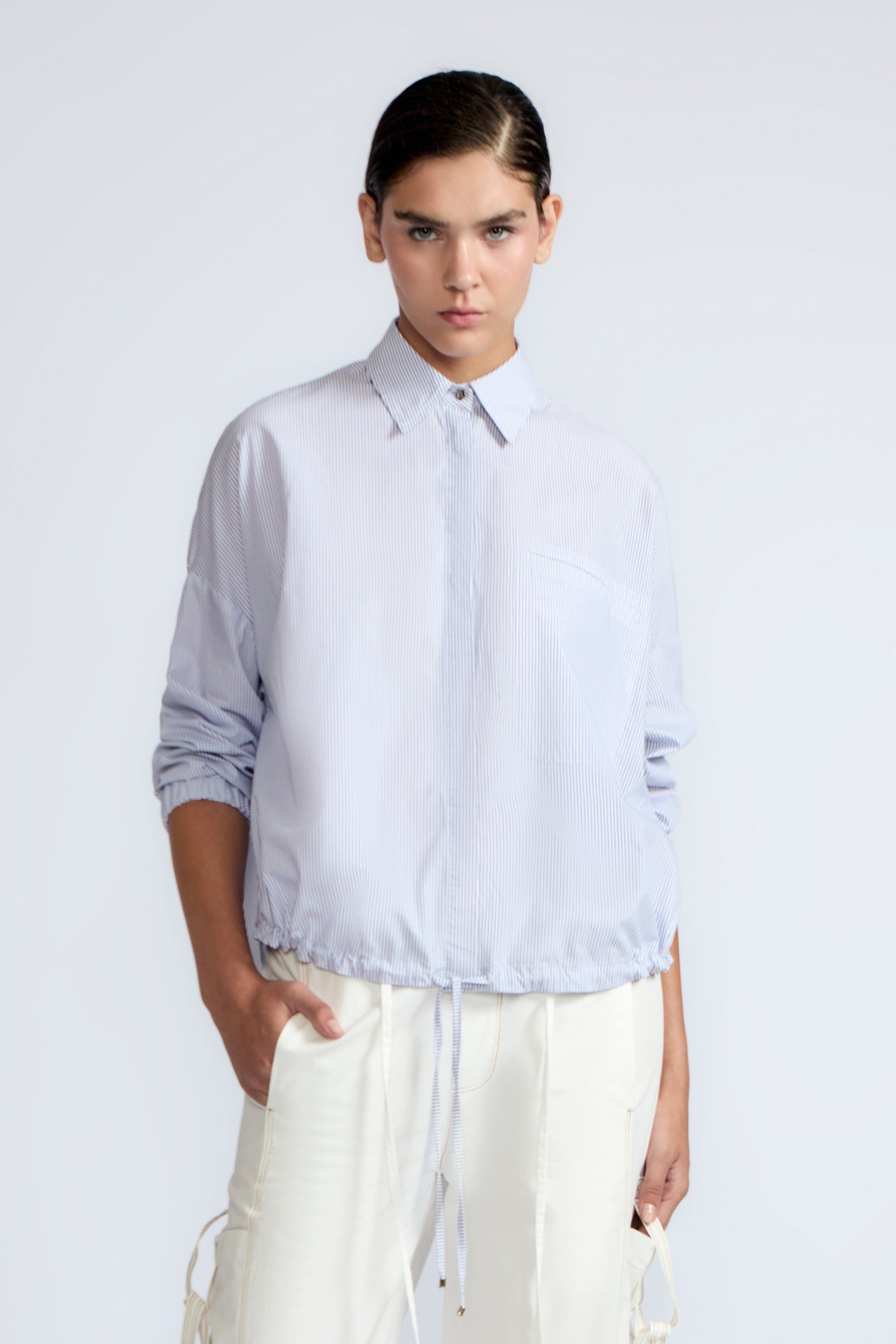 Hebe Asymmetrical Blouse | Light Blue Stripes