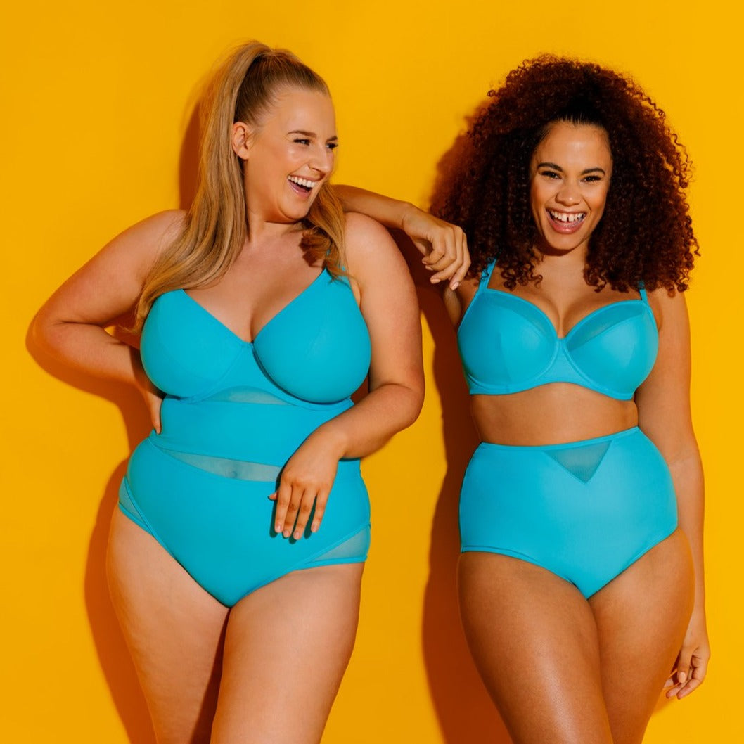 Curvy Kate Sheer Class Plunge Swimsuit Turquoise