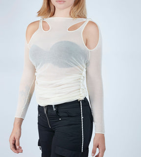 Ruched Grommet  Long Sleeve Top