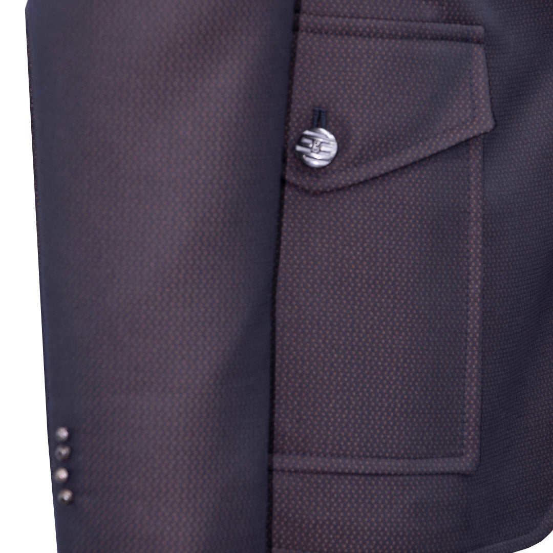 Brown Blazer with Dotted Fabric and Suede Details