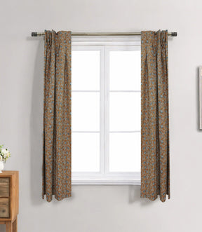 Handcrafted Boho Block Print Two Pleated Pure Linen Curtain - Saraswati