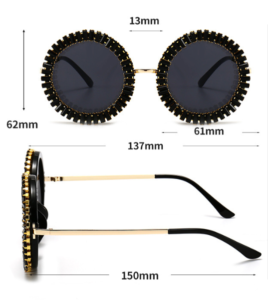Luxury Brand Designer Round Diamond Sunglasses Women Fashion Vintage Party Travel Steampunk Sun Glasses Sexy Ladies Shades UV400