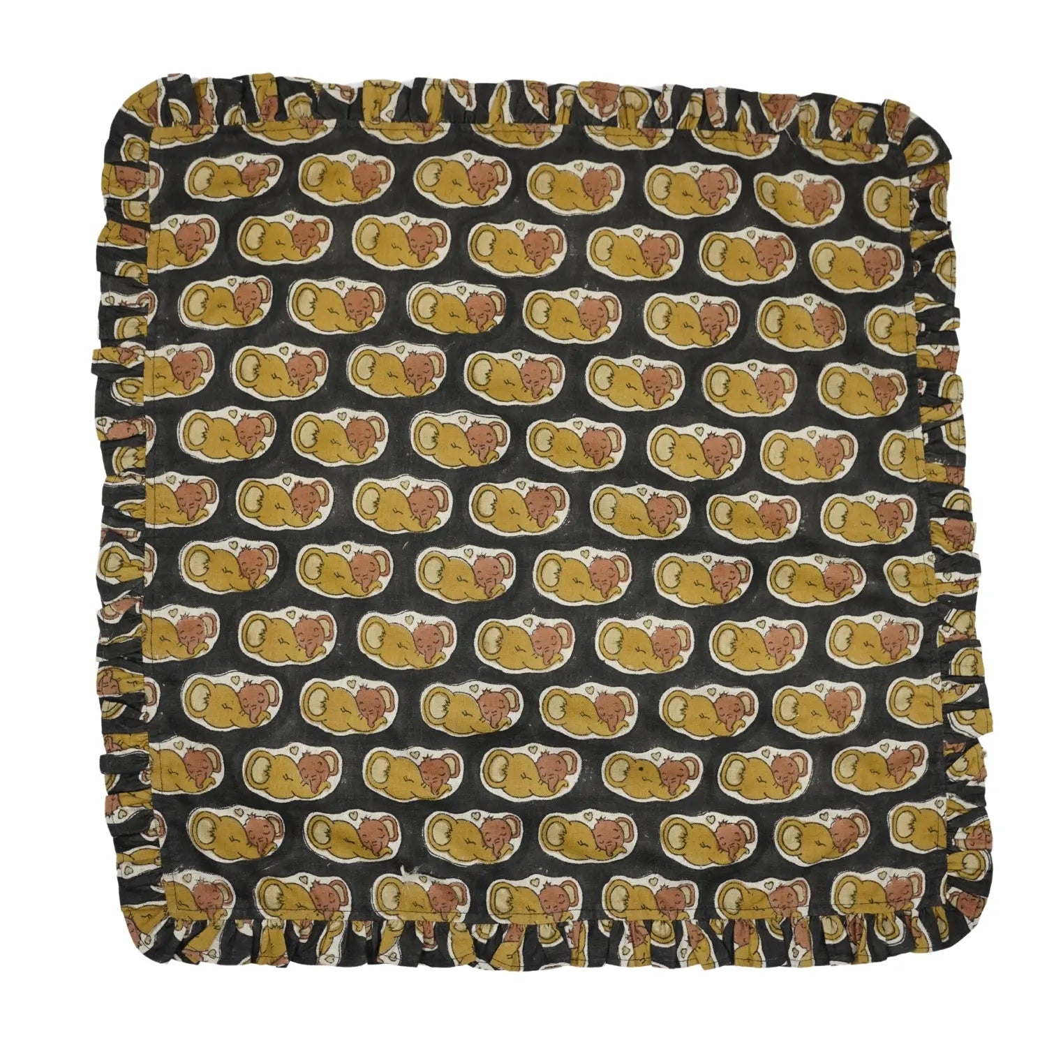 Indian Hand Block Print Linen Blend Napkins Set of 4 - Elephant