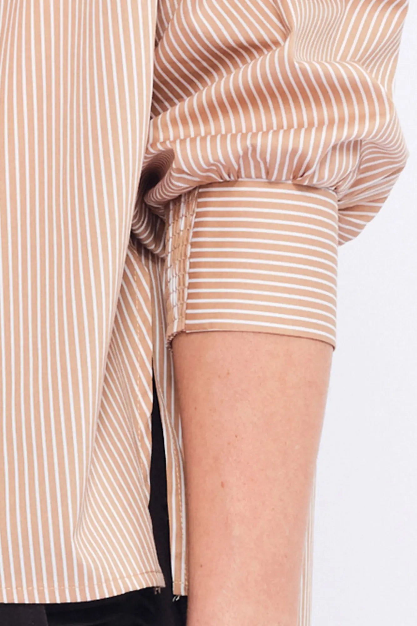 Star Gathered Shoulder Blouse | Striped Camel