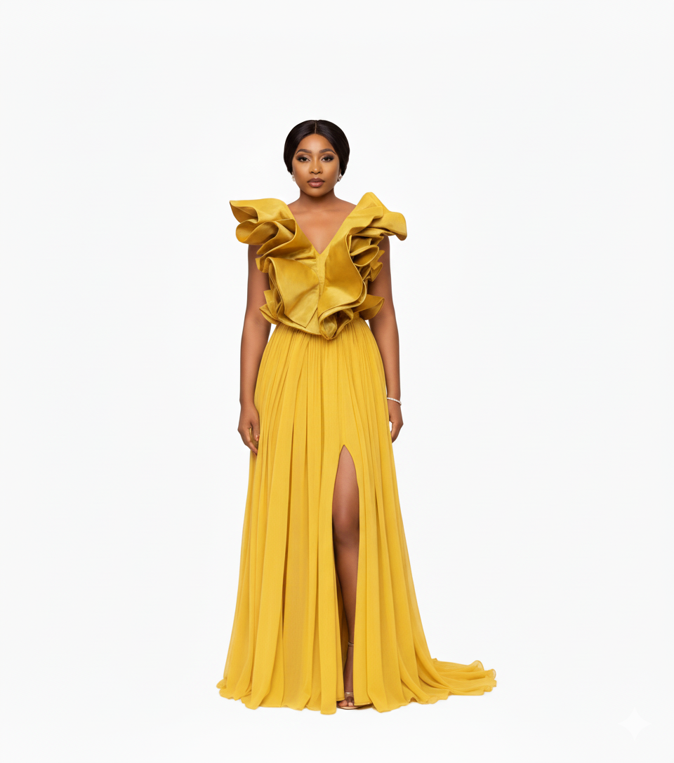 Solana Golden Ruffle Gown