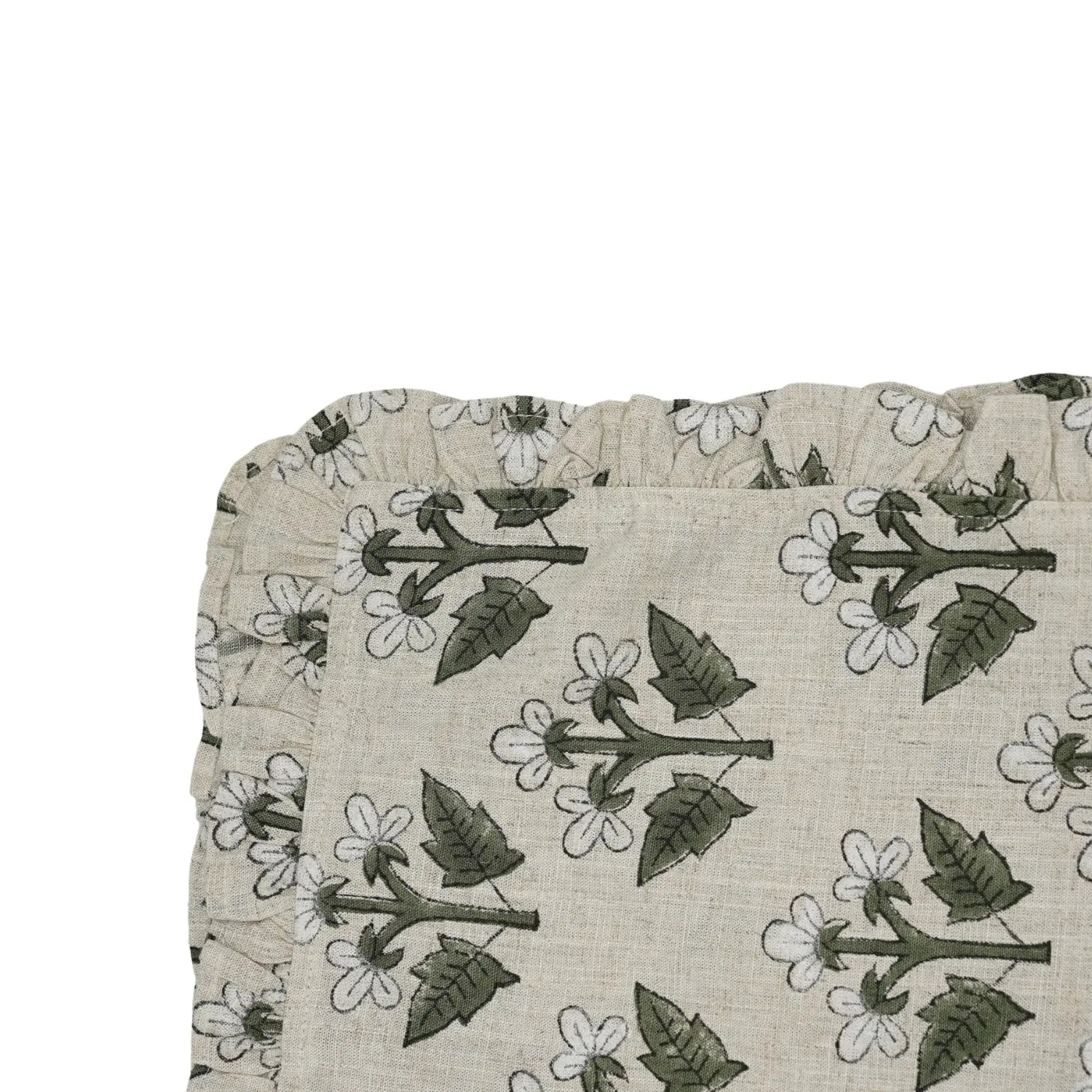 Decorative Block Print Frill Viscose Linen Napkins Set of 4 - Chahat