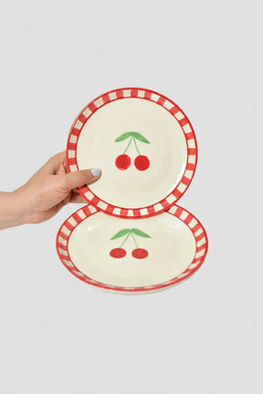Ceramic Cherry Dessert Plate Red ( Set Of 2 ) , 7 Inches