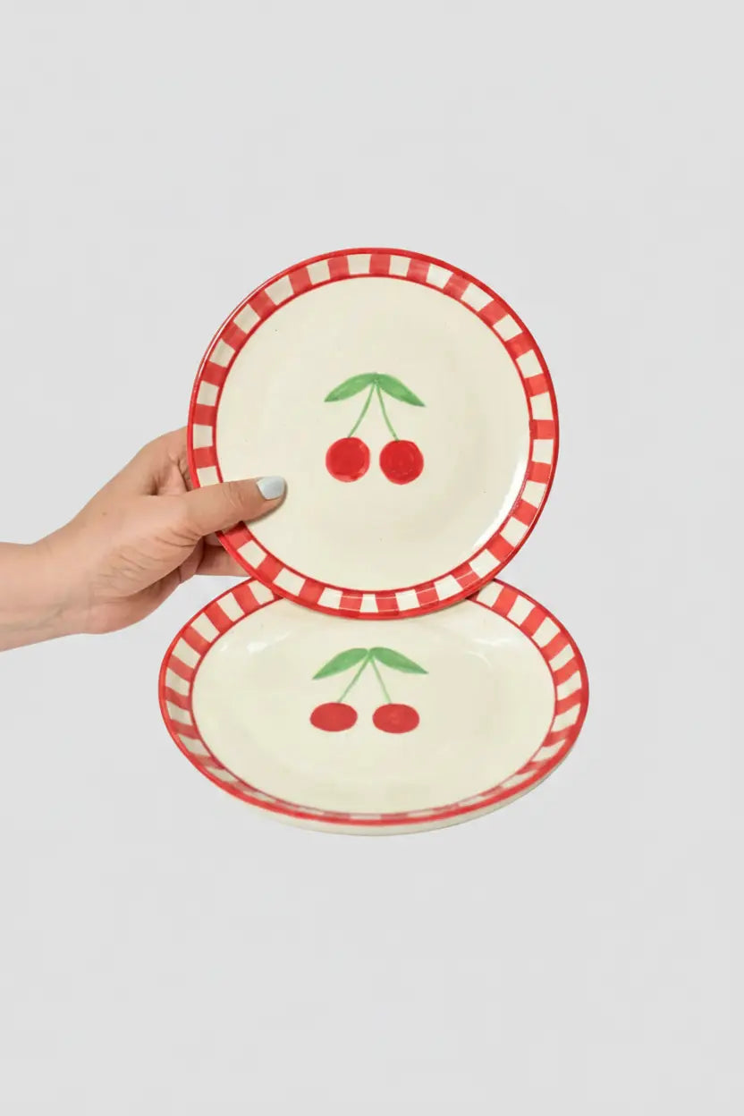 Ceramic Cherry Dessert Plate Red ( Set Of 2 ) , 7 Inches