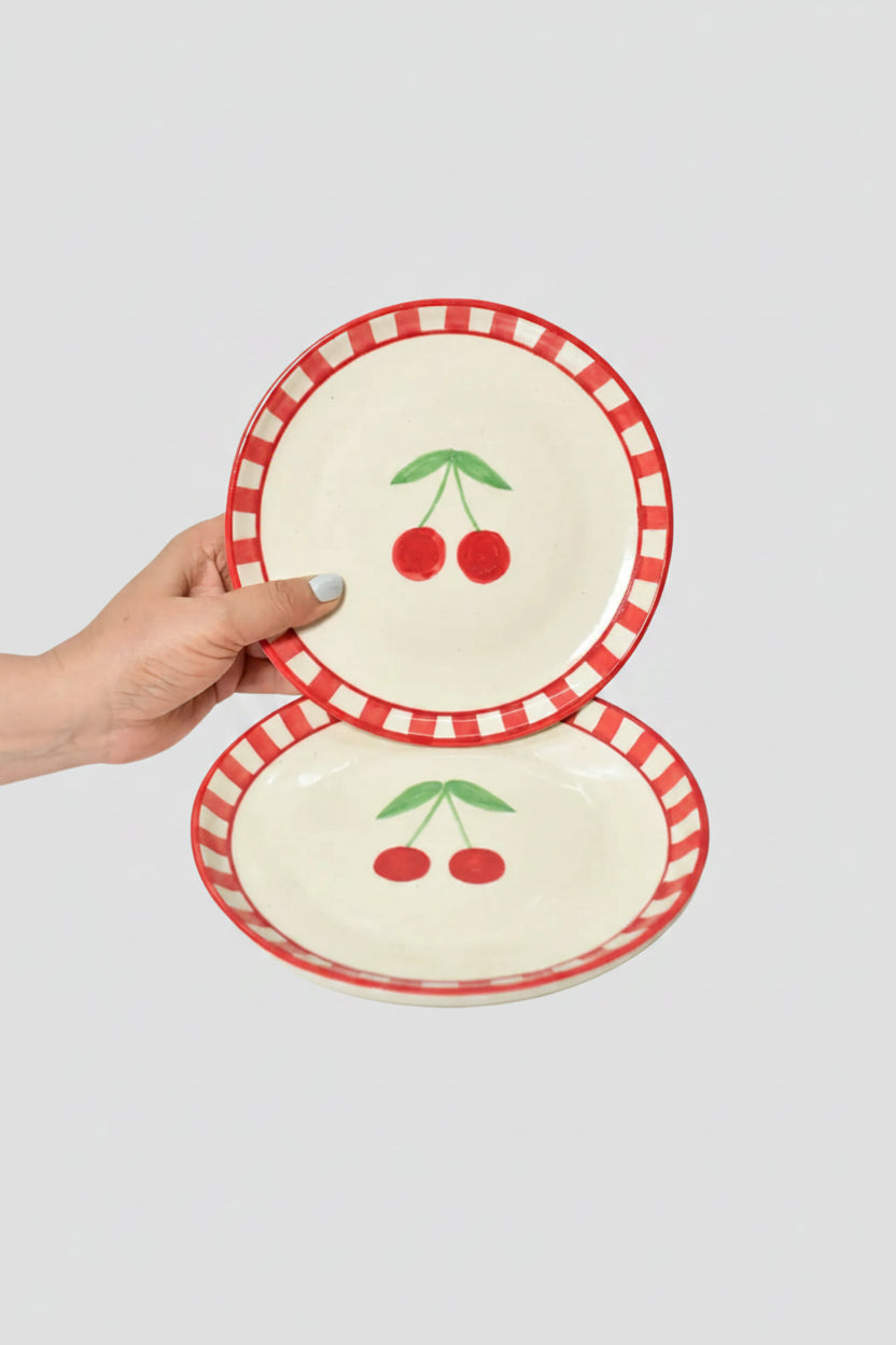 Ceramic Cherry Dessert Plate Red ( Set Of 2 ) , 7 Inches