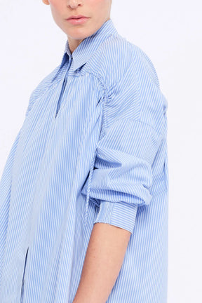 Star Gathered Shoulder Blouse | Striped Light Blue