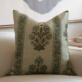 Block Print Boho Thick Linen Pillow Cover- Morpankh Border