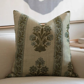 Block Print Boho Thick Linen Pillow Cover- Morpankh Border