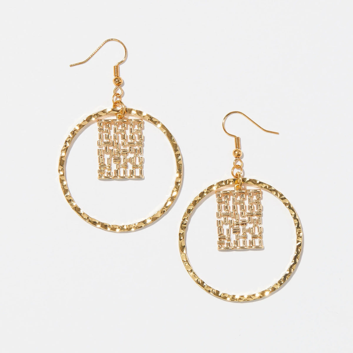 Gold Square Hammered Hoop Earrings