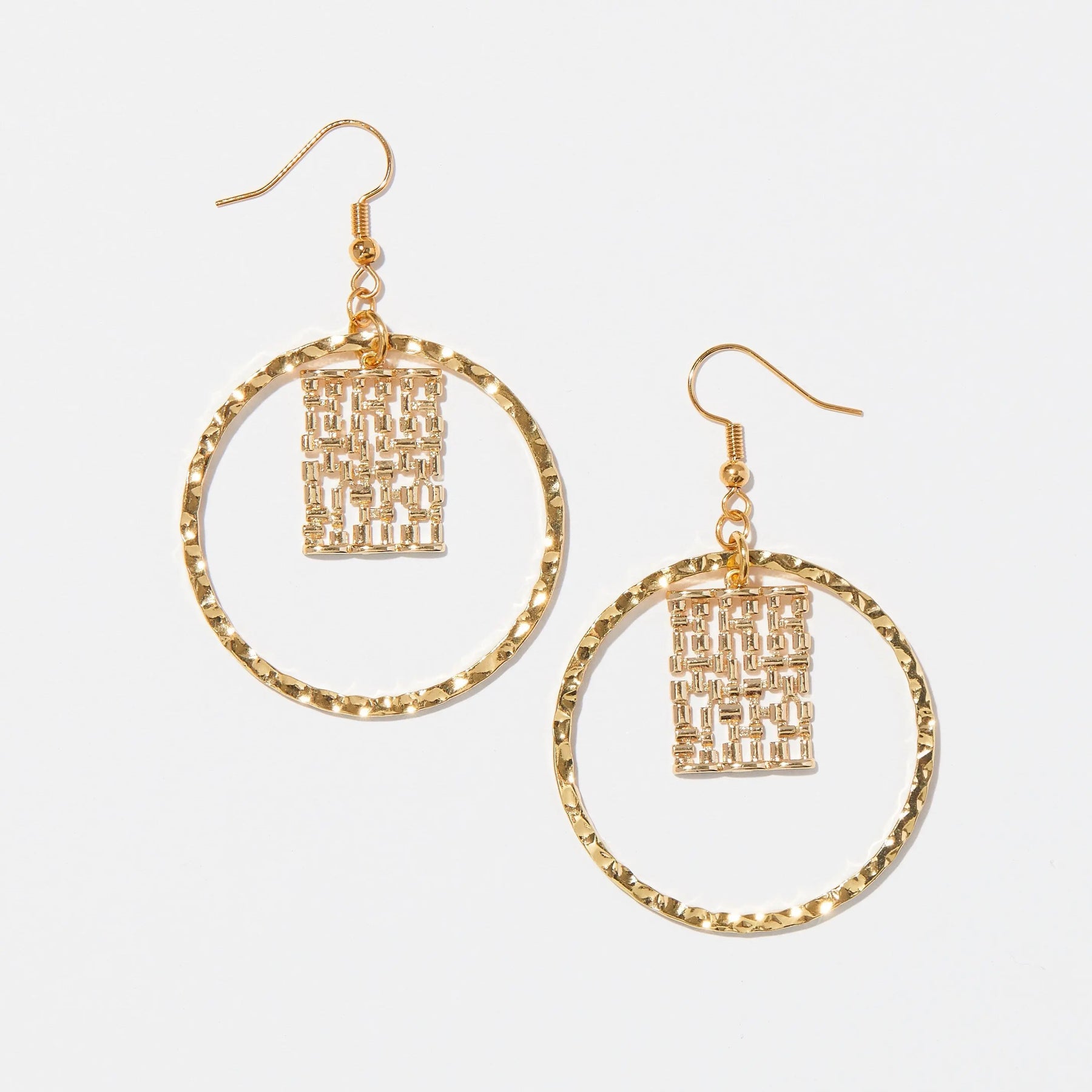 Gold Square Hammered Hoop Earrings