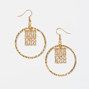 Gold Square Hammered Hoop Earrings