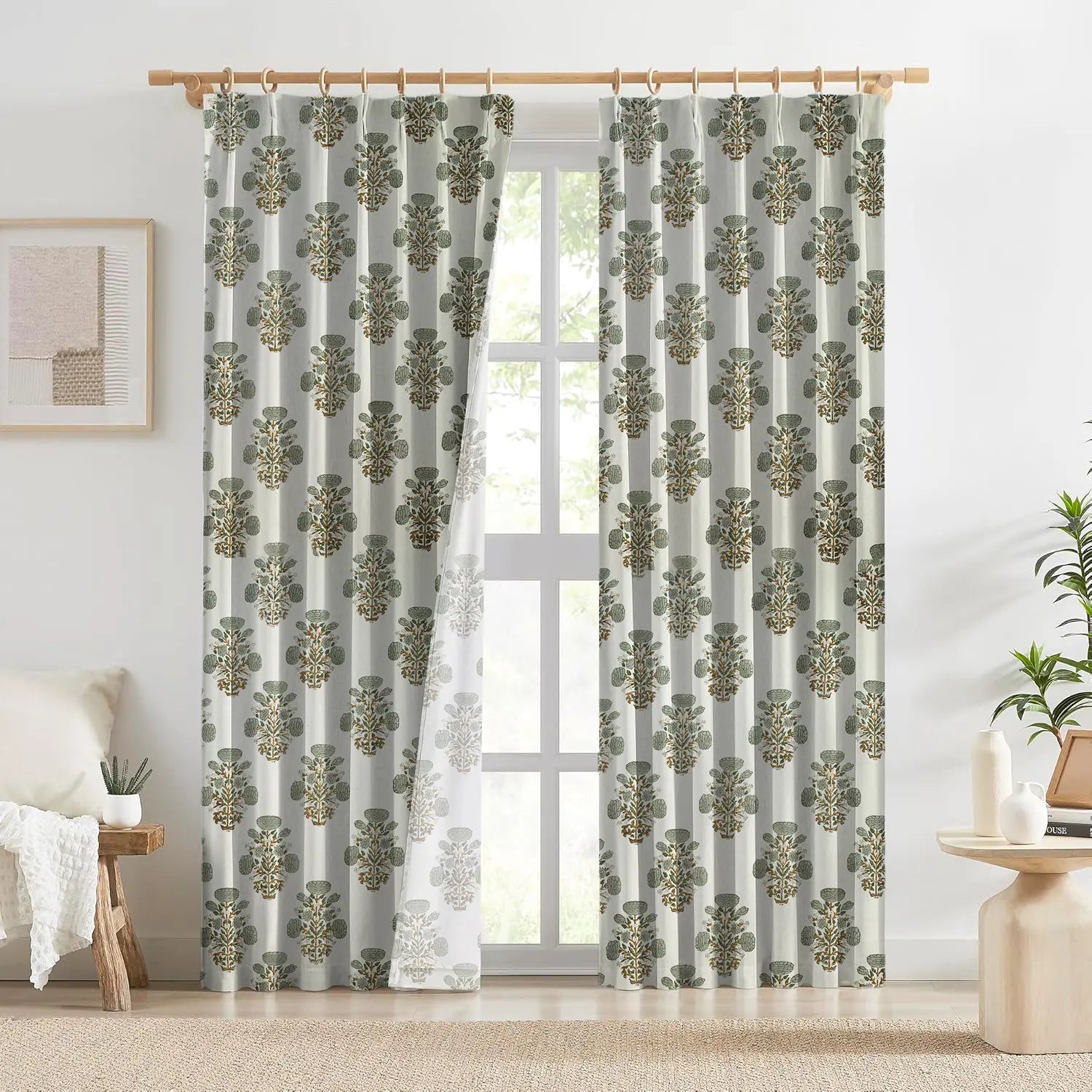 Hand Block Printed Pure Linen Pleated Curtain - Swadesh