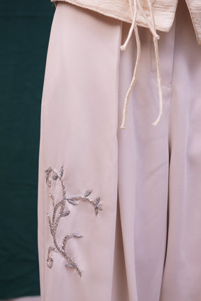 Ornamented Off-white Flared Pant
