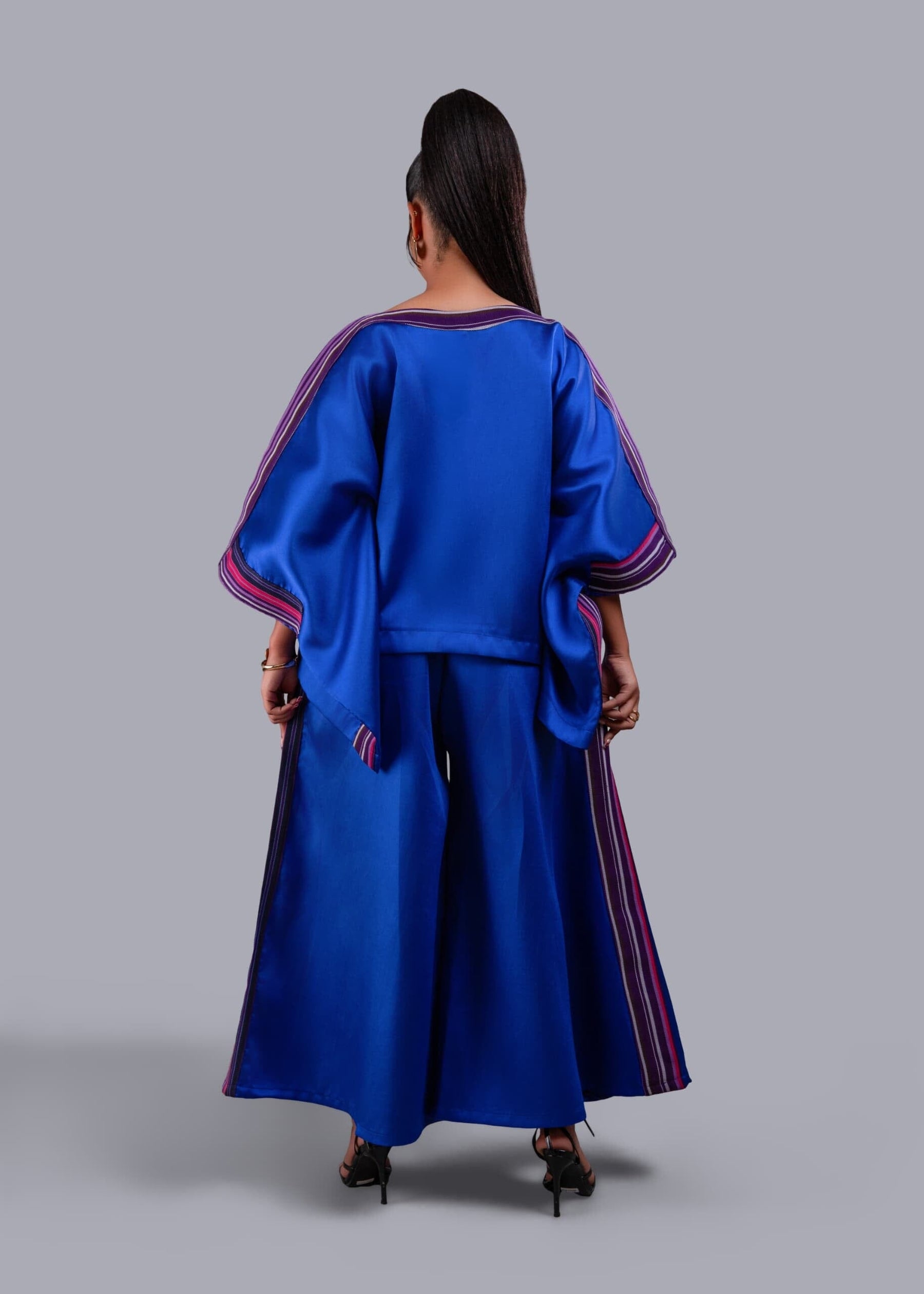 Yayo Box top with Culottes Silk and Asooke pant set (Electric Blue)