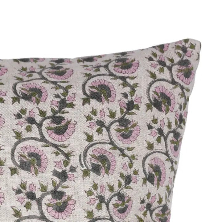 Decorative Hand-Carved Hand Block Printed Design Pure Linen Pillow Cover- Gul Naaz