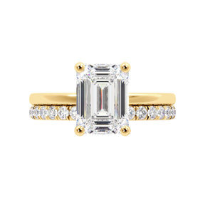 Emerald Cut Solitaire with Hidden Halo Engagement Ring Set
