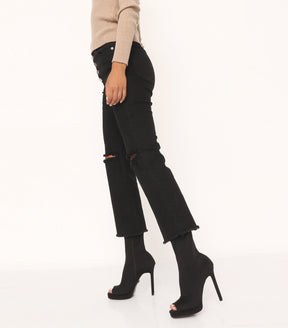 Sleek Open-Toe Black Booties Steff