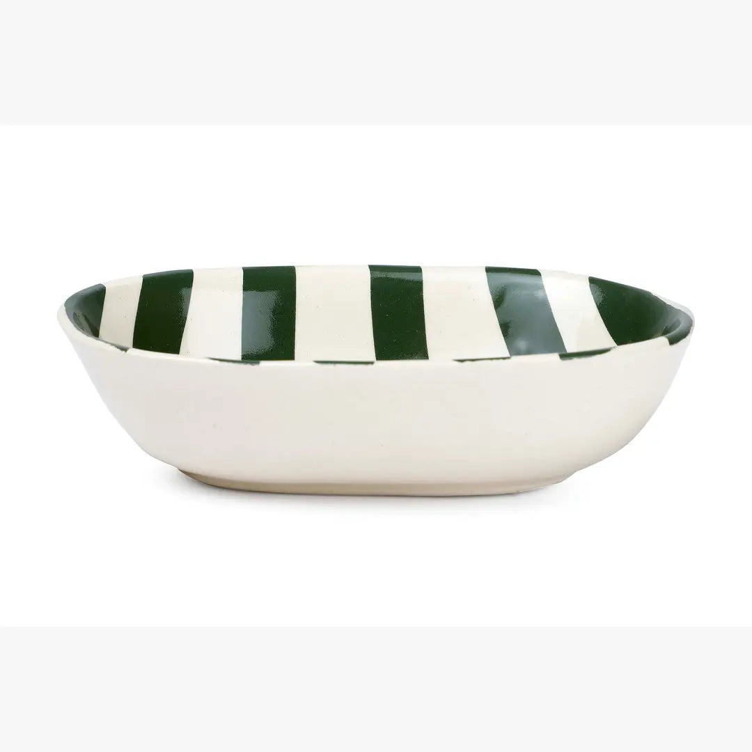 Ceramic stripe Bowl, Olive Green  7x5x2 Inches (Set of 4)