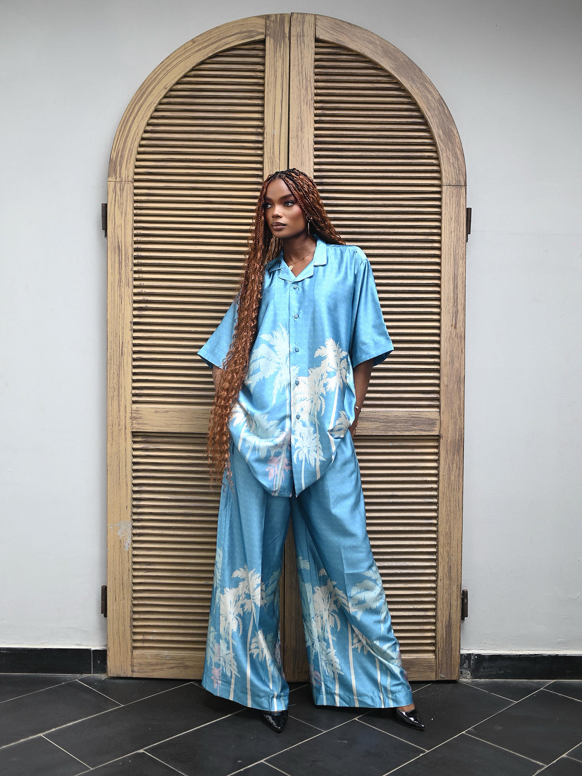 THE AZURE PALM PRINT SET + HEADBAND
