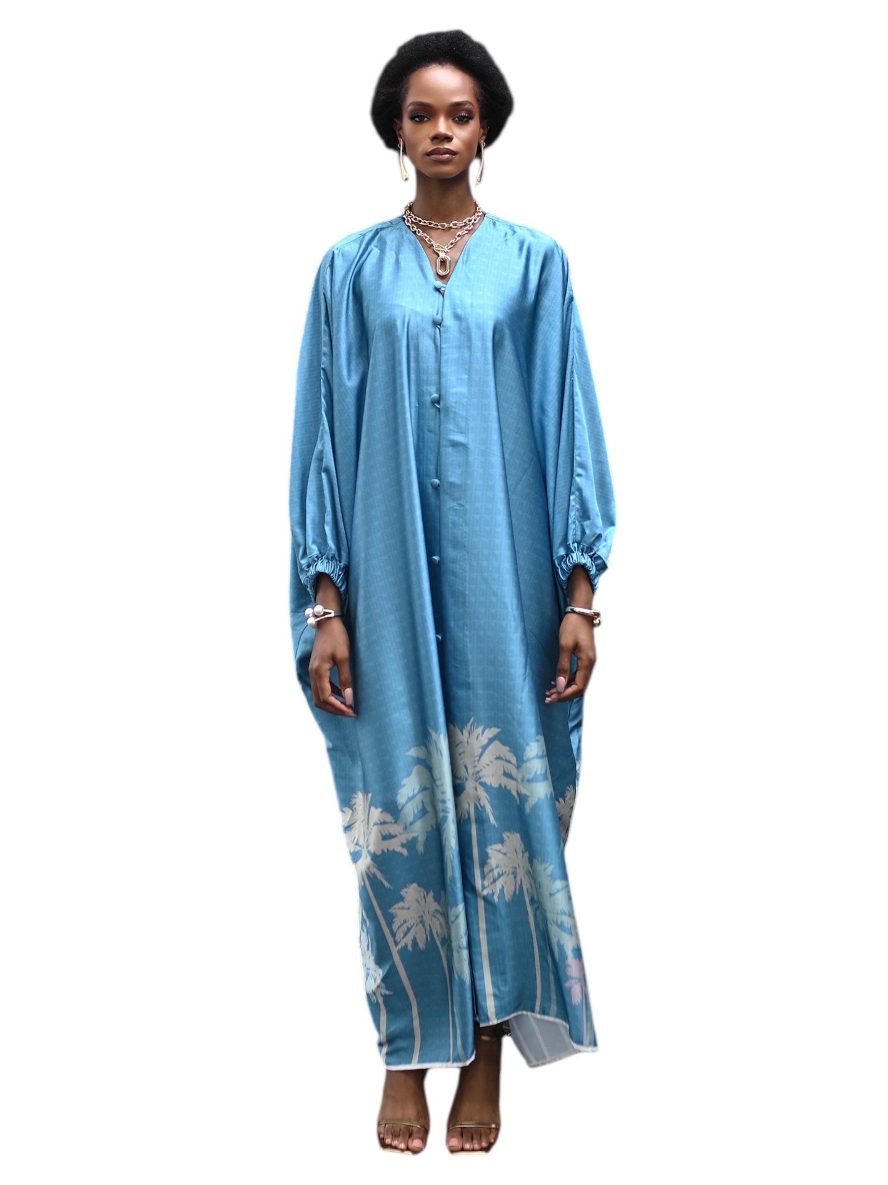 Azure Palm Print Caftan