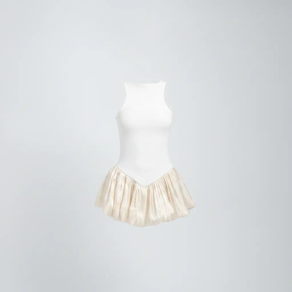 Suna White Satin Peplum Top