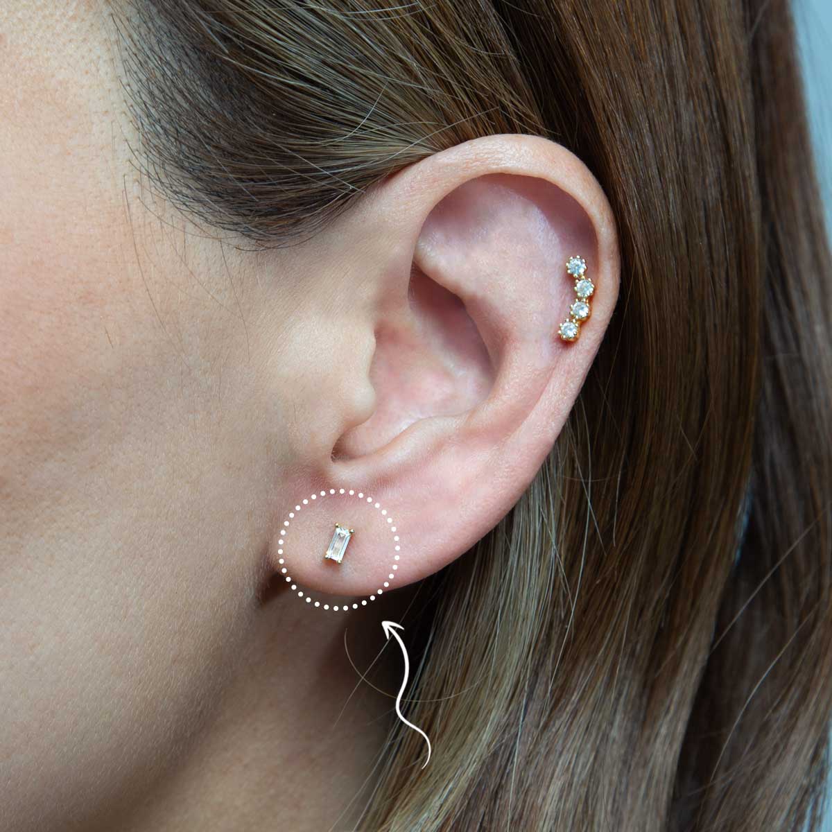 Single Baguette Gold Stud Earring Minimalist