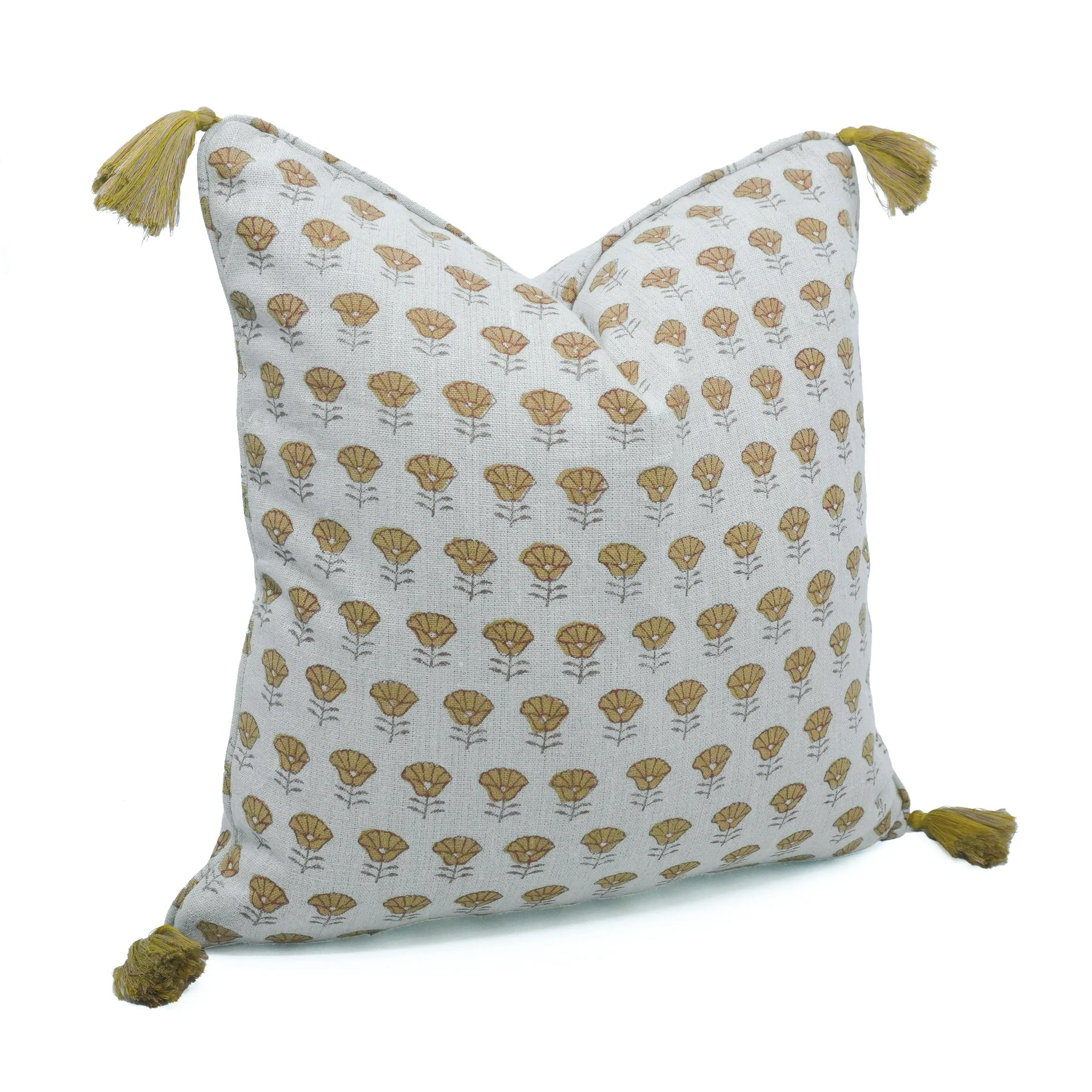 Artisan Mustard Thick Linen Tassel Cushion Cover for Sofa - Kohinoor