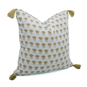 Artisan Mustard Thick Linen Tassel Cushion Cover for Sofa - Kohinoor