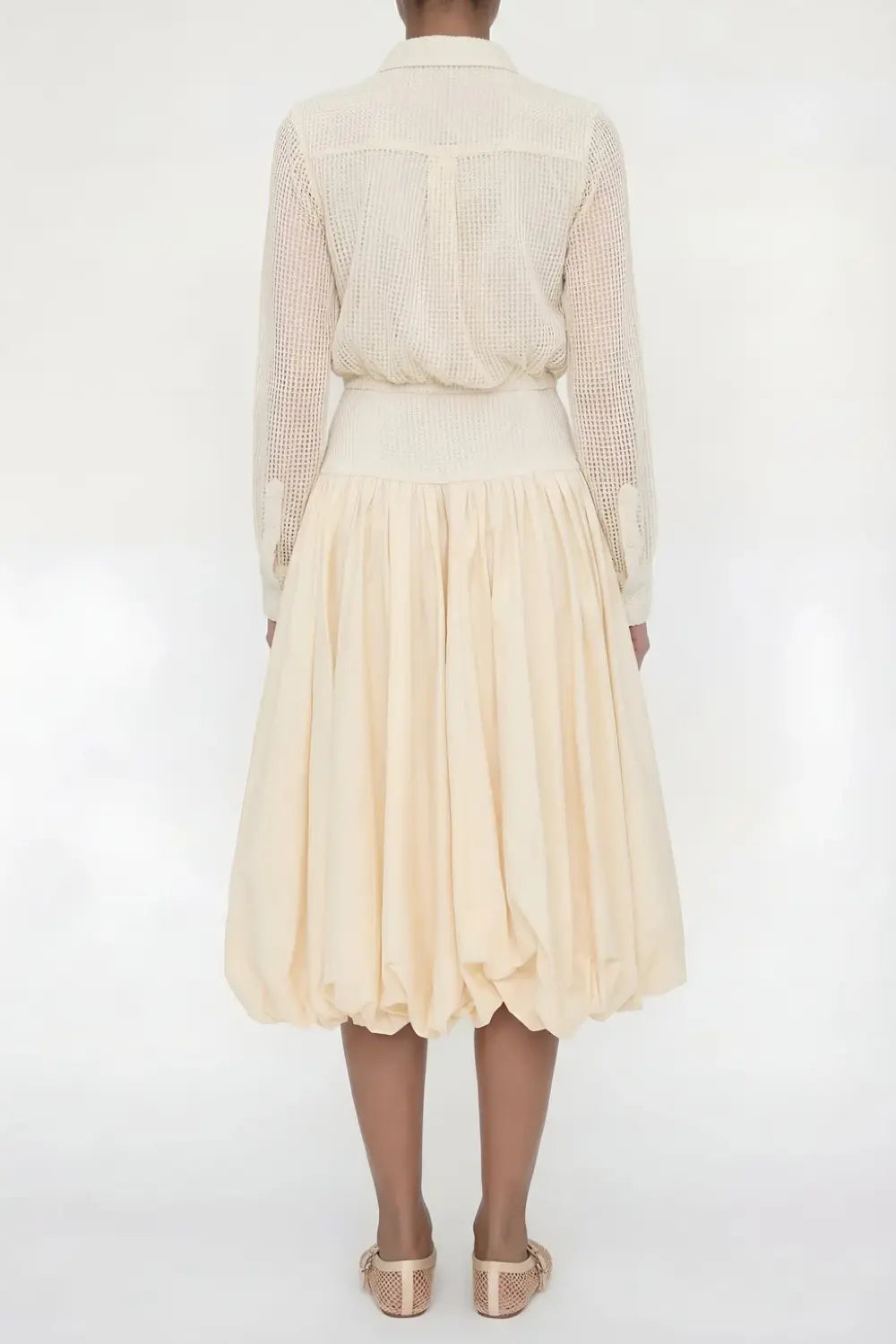Kemi  Ivory Crochet Open Knit Collared Top