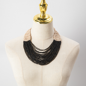 Fashionable retro ethnic style exaggerated style hand woven 30 layer wax rope rice bead necklace for women