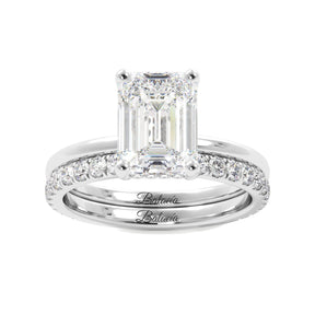 Emerald Cut Solitaire with Hidden Halo Engagement Ring Set