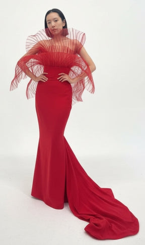 Red Marmaid Structured Gown